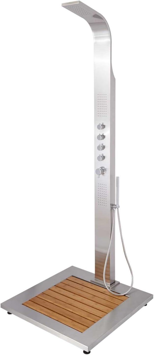 Alvin Stainless Steel Outdoor Shower Panel with Bamboo Tray