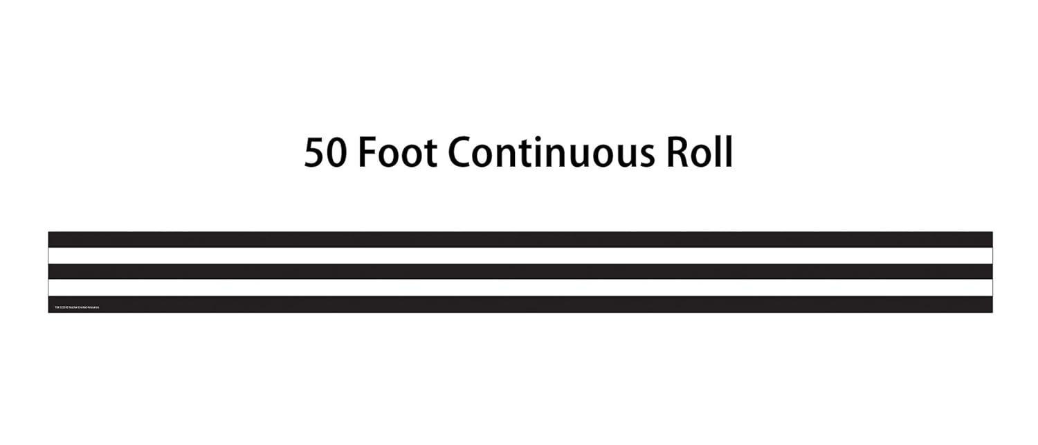Teacher Created Resources Black & White Stripes Straight Rolled Border Trim - 50ft - Decorate Bulletin Boards, Walls, Desks, Windows, Doors, Lockers, Schools, Classrooms, Homeschool & Offices