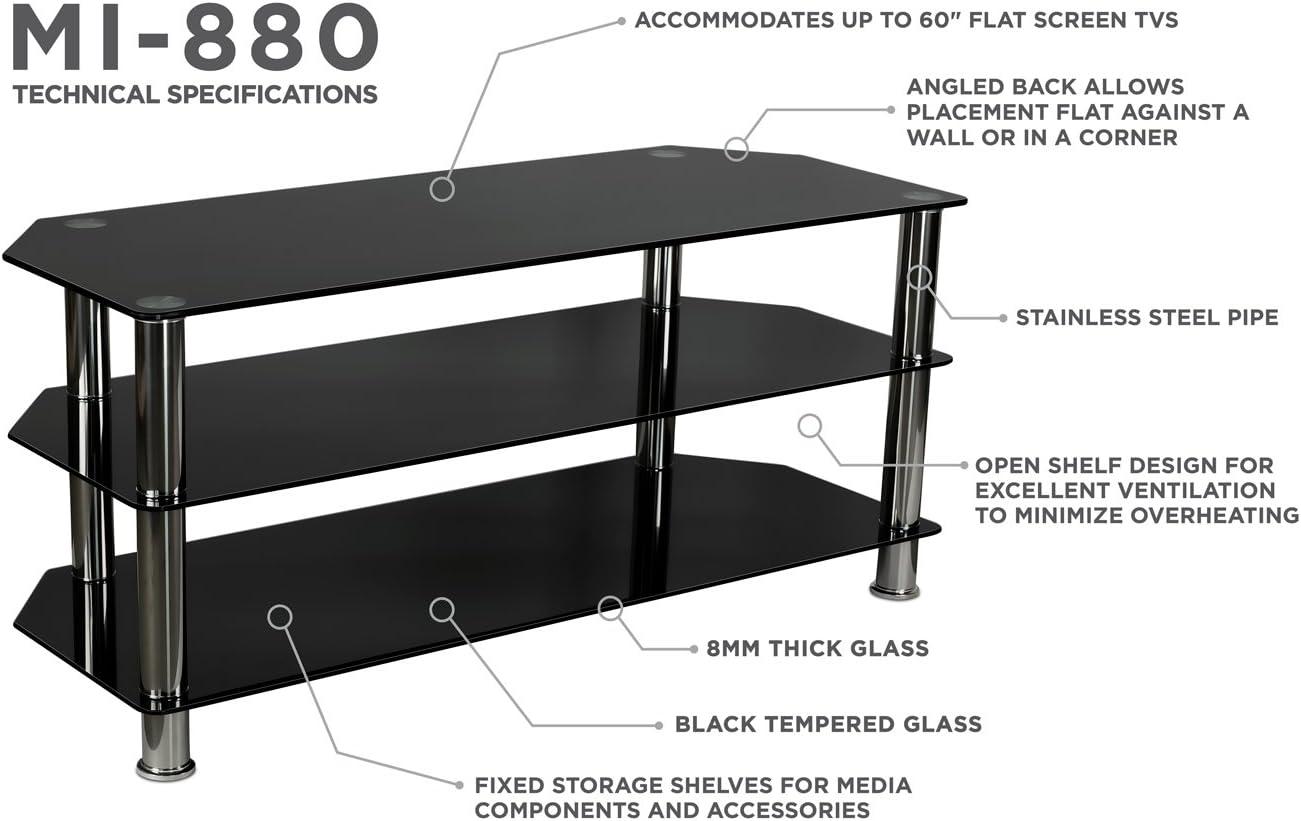 Sleek 60" Black Tempered Glass TV Stand with Tinted Shelves