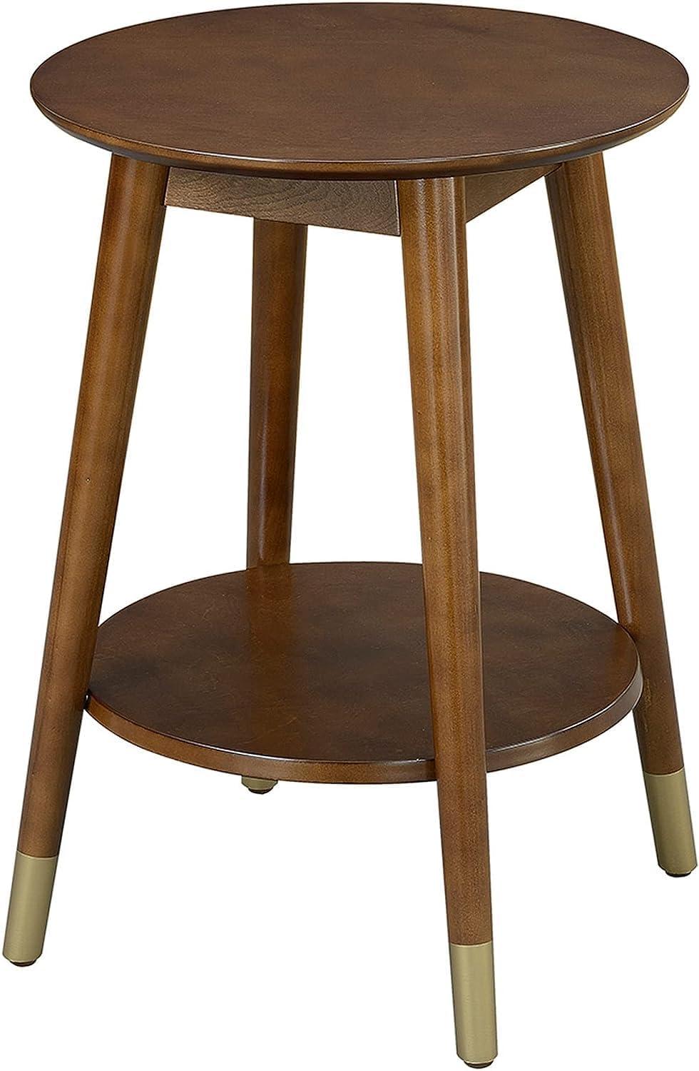 Espresso Wilson Mid-Century Round End Table with Shelf