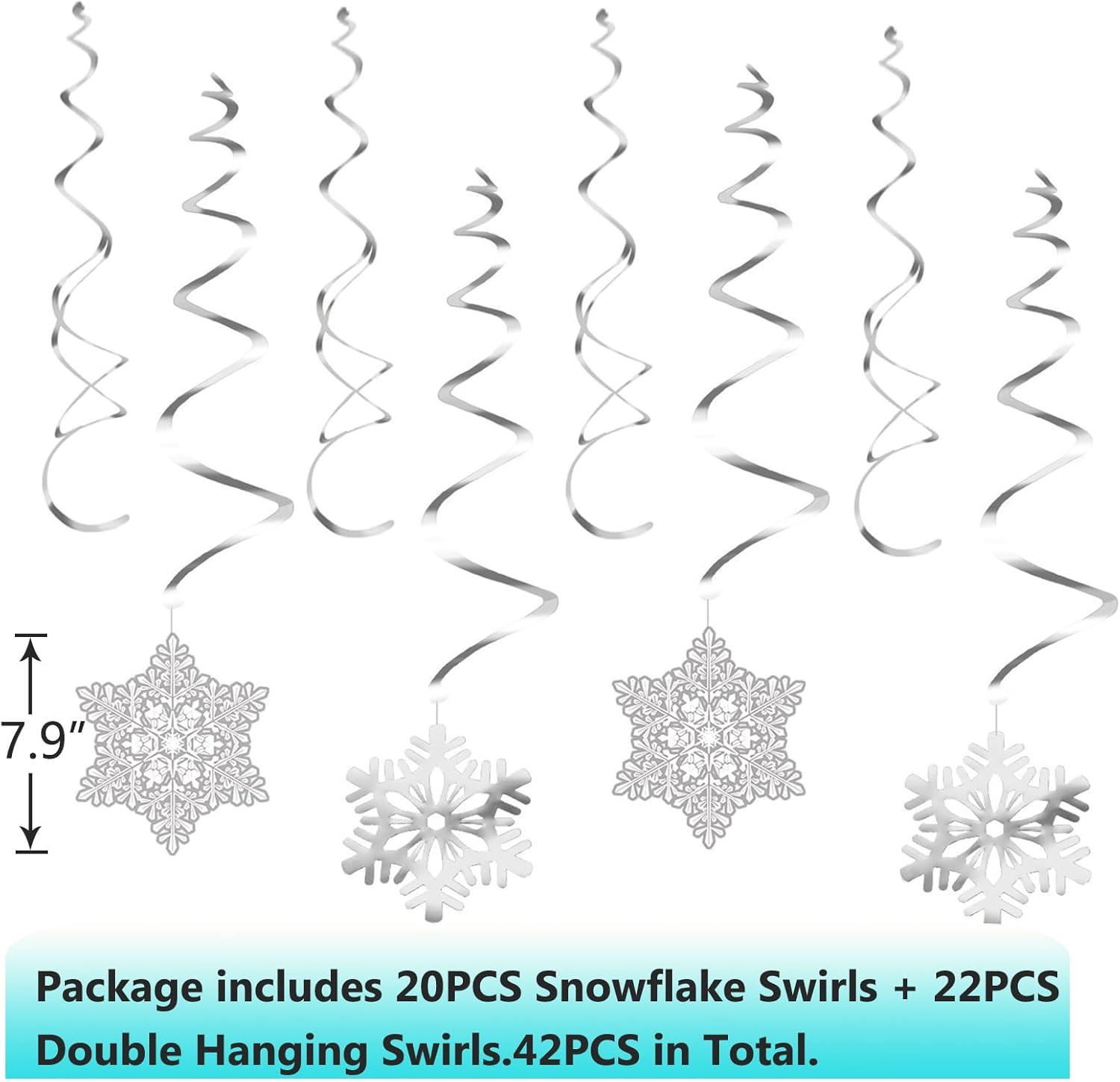 Moon Boat 42Ct Christmas Snowflake Hanging Swirl Decorations from Ceiling - Winter Party Wonderland Xmas Holiday Ornaments