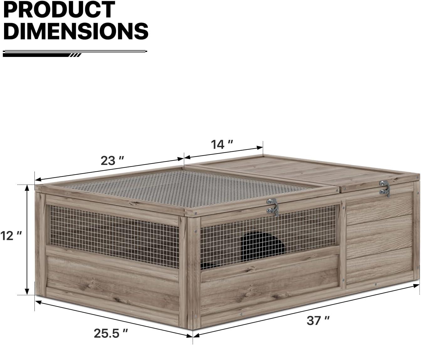 MoNiBloom 37" Tortoise House Large Wooden Turtle Habitat Enclosure for Small Animals Indoor Reptile Cage for Tortoise, Lizards, Geckos (Grey)
