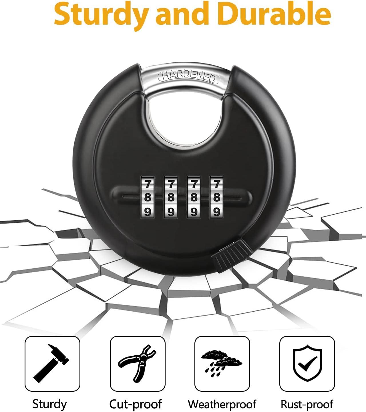 DAYGOS Combination Disc Padlocks for Outdoor - Heavy Duty 4 Digit Code Lock, Combo Discus Lock for Storage Unit,Gate,Fence,Traile(3/8-in Shackle,1PCS,Black)