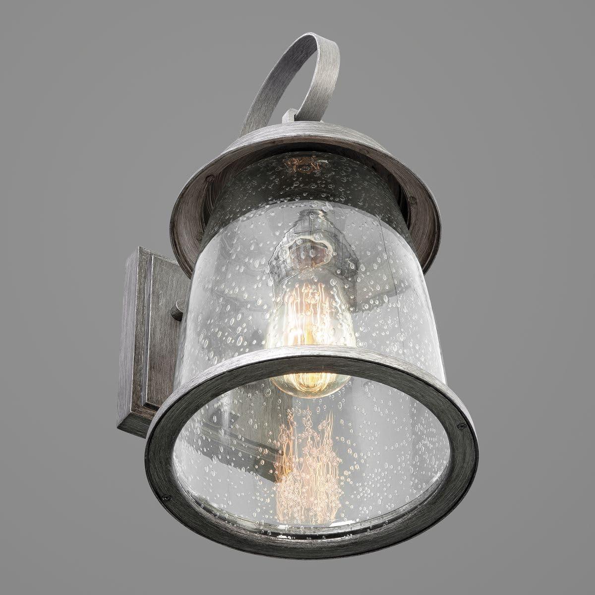 Progress Lighting Conover 1-Light Medium Wall Lantern in Antique Pewter with Seeded Glass Shade