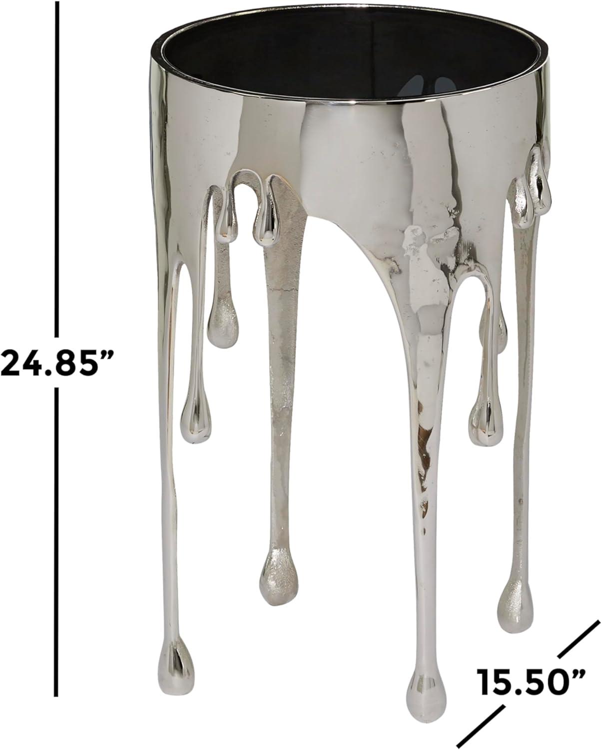 Silver Drip Round Accent Table with Smoked Glass Top - 21" x 29.5"