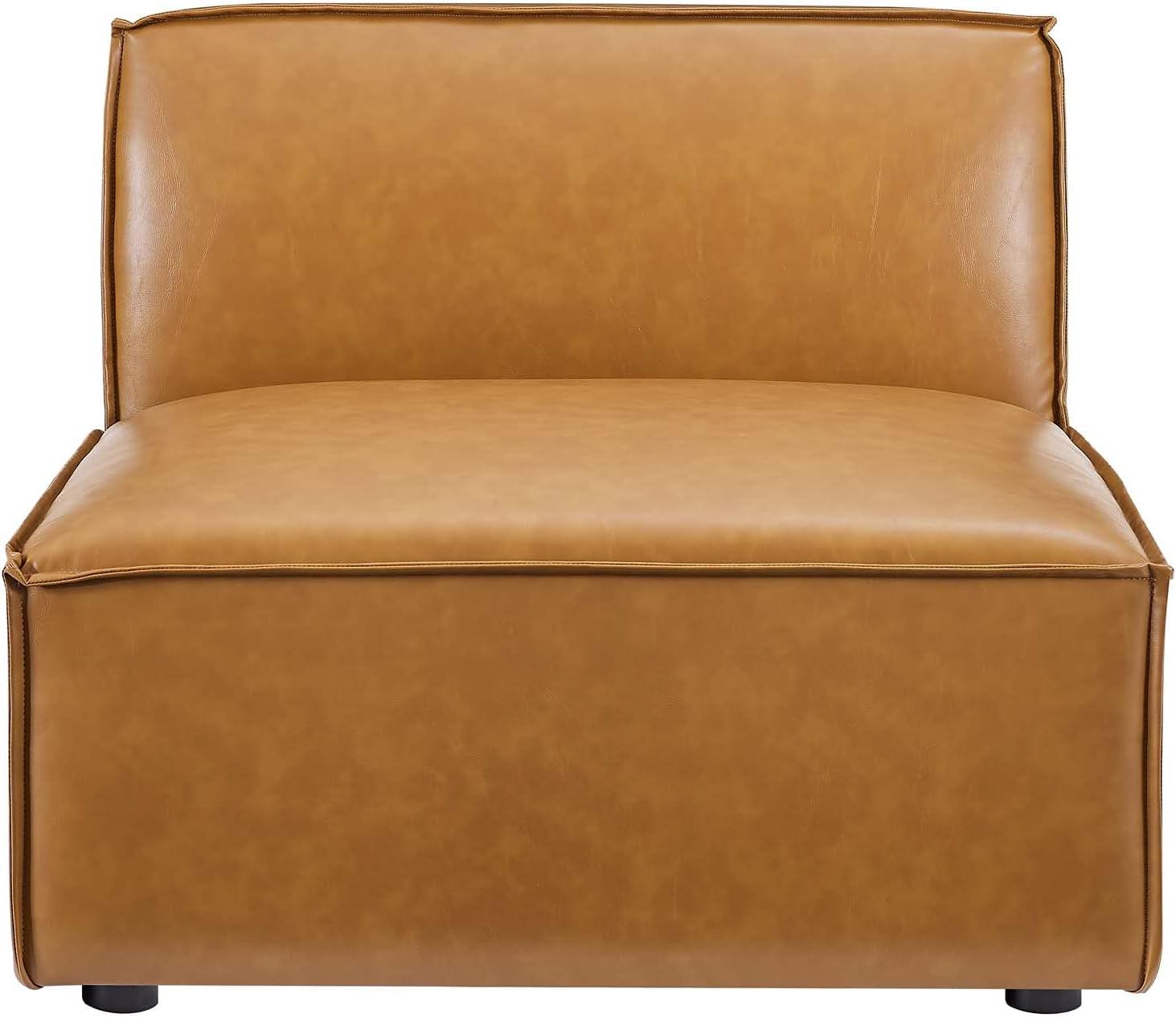 Modway Restore 3-Piece Faux Leather Upholstered Sofa in Tan Finish