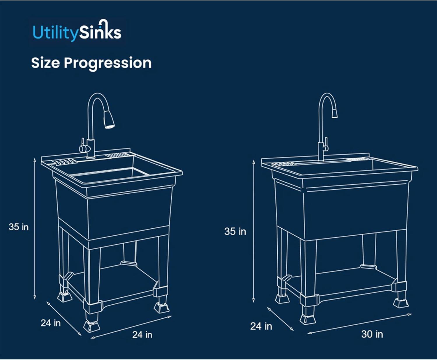 UTILITYSINKS Plastic 24" Compact Workshop Freestanding Laundry Sink with Faucet