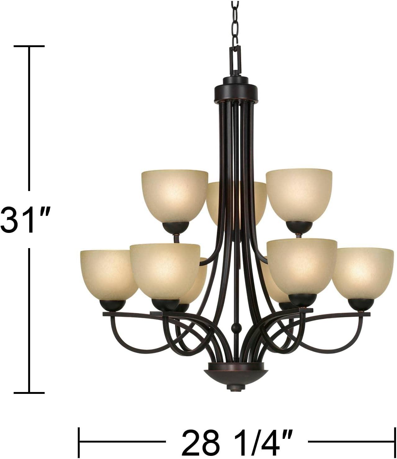 Franklin Iron Works Italian Bronze Pendant Chandelier Lighting Fixture 26" Wide Modern Antique Amber Glass 5-Light for Dining Room Kitchen Island Home