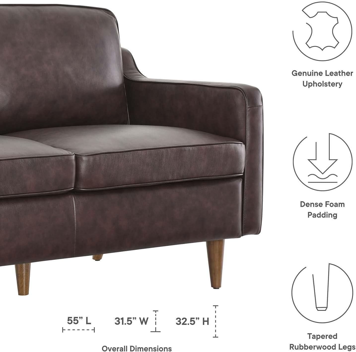 Modway Impart Genuine Leather Loveseat in Brown