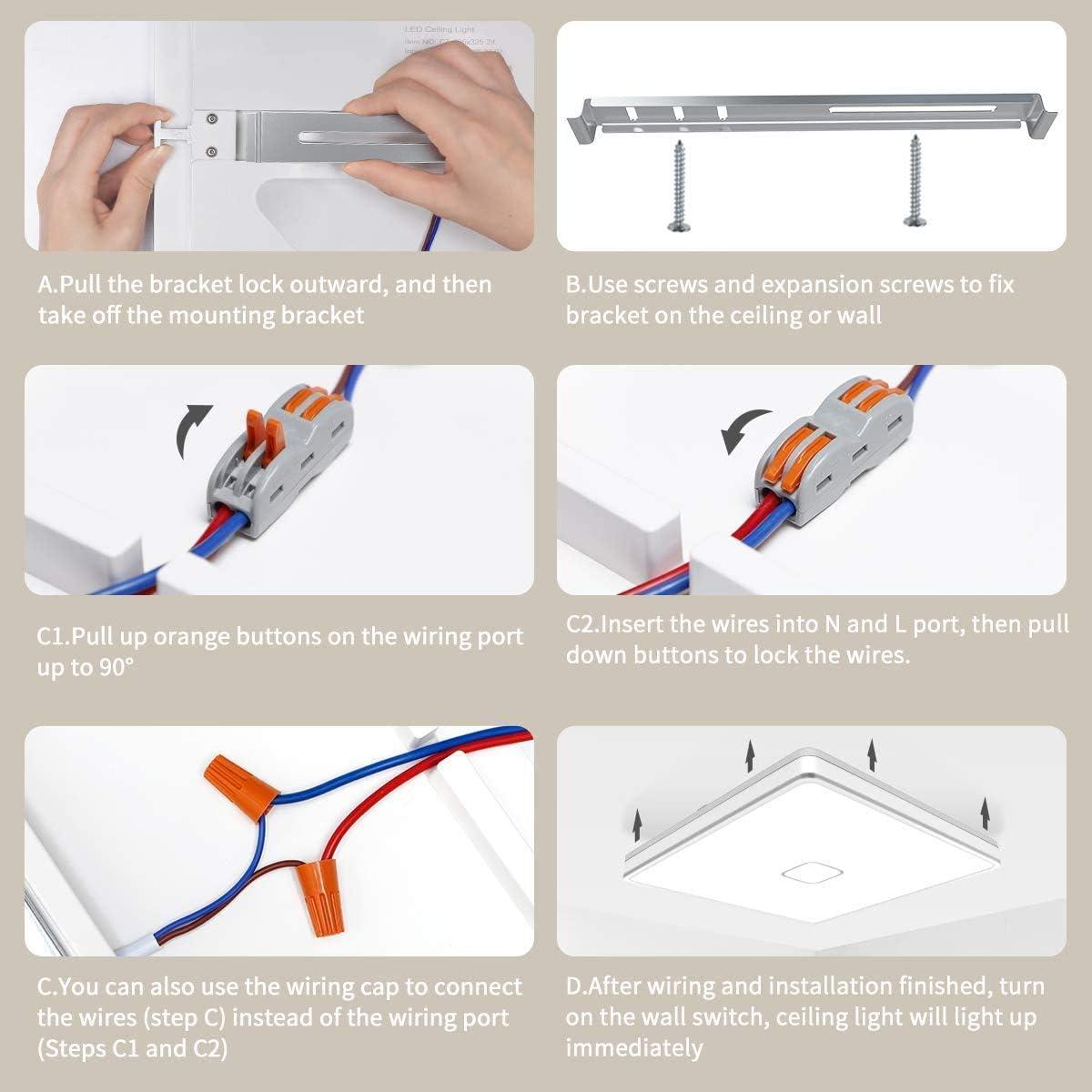 Airand LED Ceiling Light Fixtures Flush Mount 12.8inch 24W Bright White Square LED Ceiling Lamp 5000K, 2050LM Daylight Waterproof Bathroom Ceiling Light for Kitchen Hallway Porch Living Room Bedroom