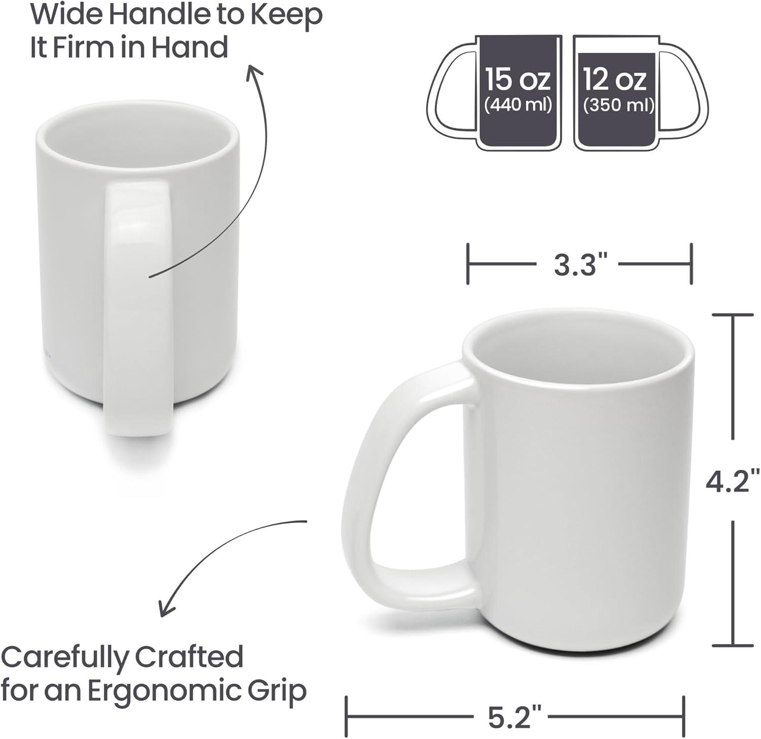 CURVD 12 oz White Ceramic Mug with Large Handle