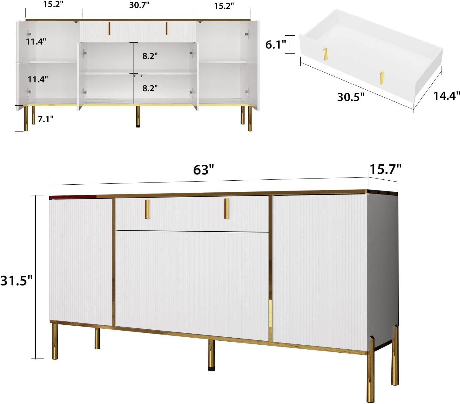 OXYLIFE Kitchen Credenza Storage Cabinet, Buffet Sideboard with Drawer and Adjustable Shelf, White