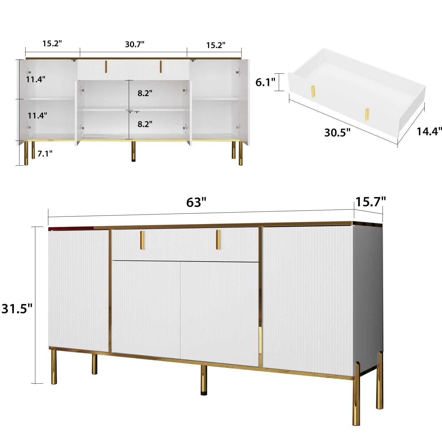 OXYLIFE Kitchen Credenza Storage Cabinet, Buffet Sideboard with Drawer and Adjustable Shelf, White