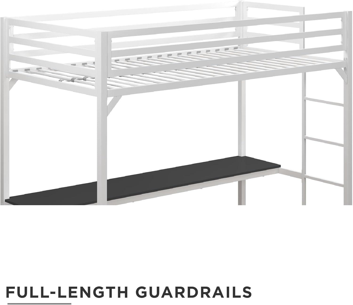 DHP Miles Metal Twin Loft Bed with Desk, White