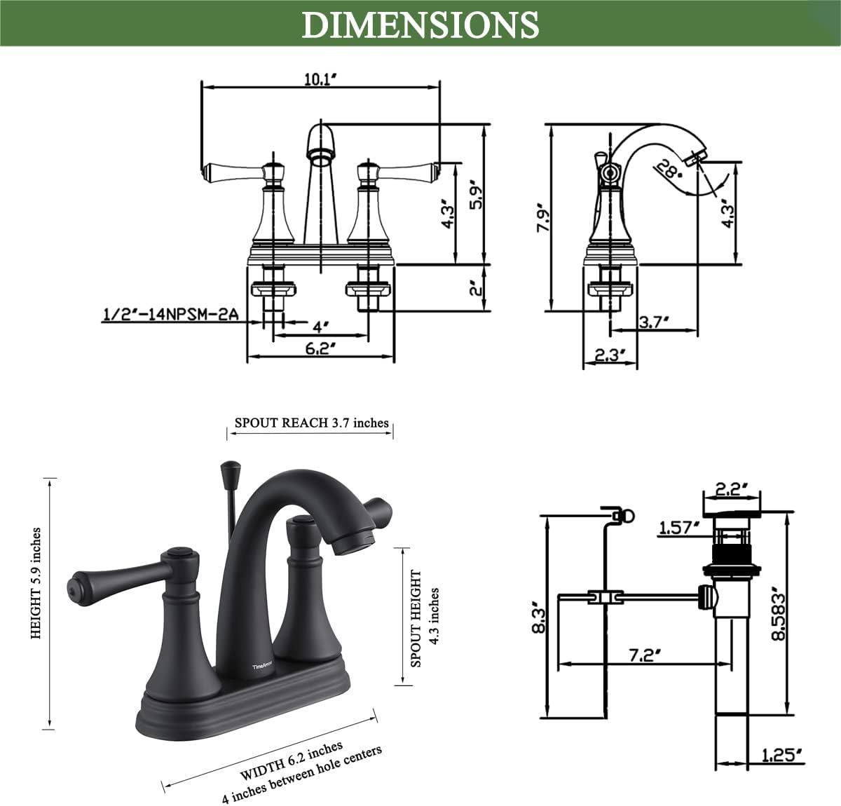 Matte Black Brass 4-Inch 2-Handle Bathroom Faucet