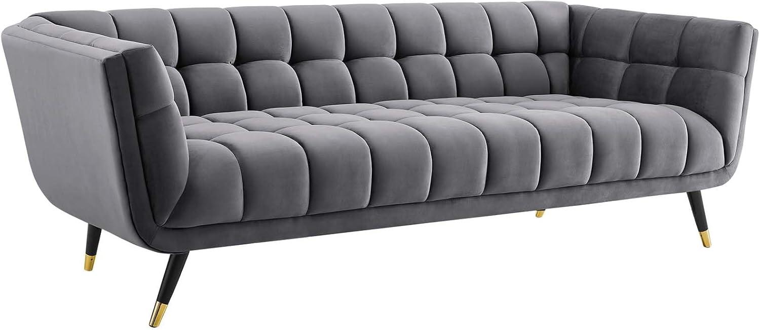 Modway Adept Performance Velvet Tufted Sofa in Gray and Black