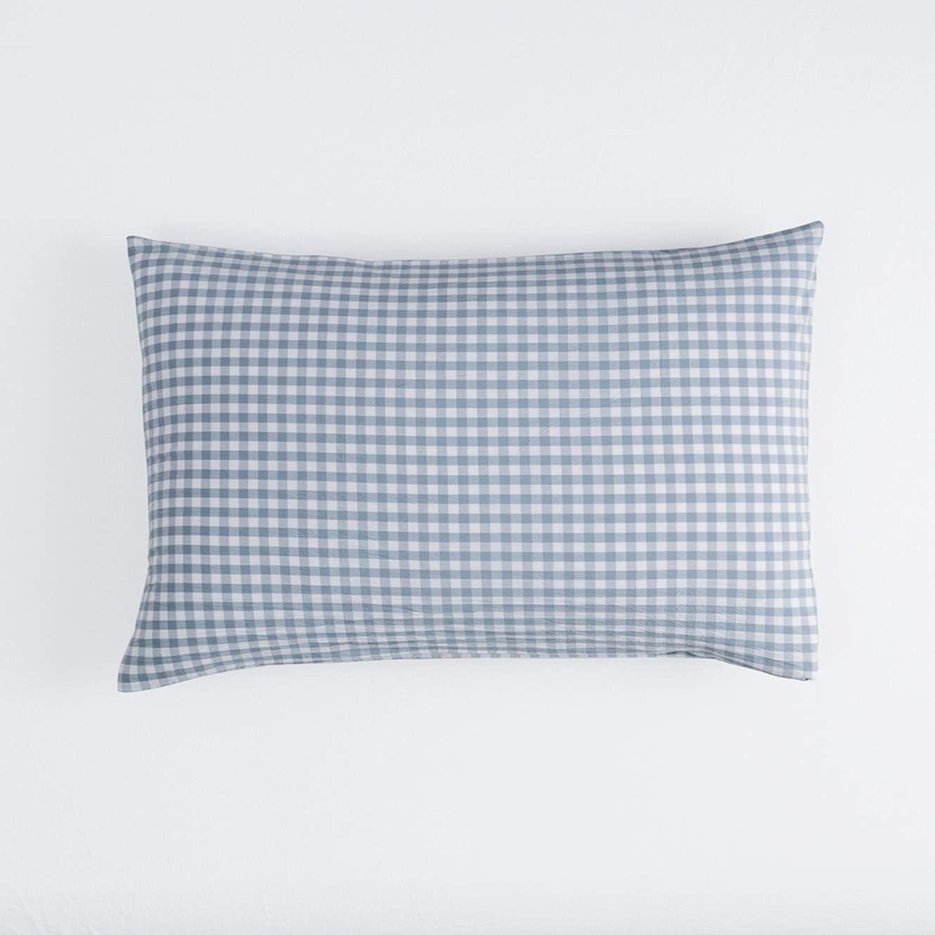 Light Blue Gingham Cotton Queen Duvet Cover Set