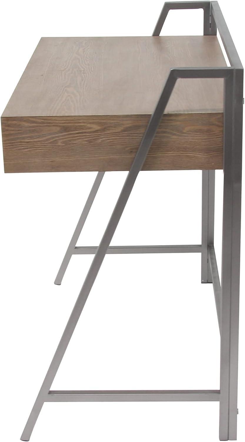 DecMode 38" x 34" Brown Wood Desk with Grey Metal Frame, 1-Piece