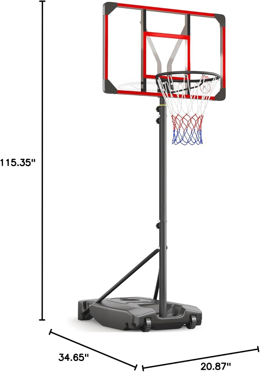 Adjustable Red and Black Metal Kids Basketball Hoop with PC Backboard