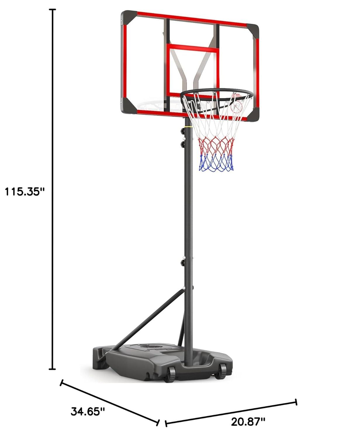 Kids Basketball Hoop Outdoor 4.82-8.53ft Adjustable, Portable Basketball Hoops & Goals for Kids/Teenagers/Youth in Backyard/Driveway/Indoor, with Enlarged Base and PC Backboard