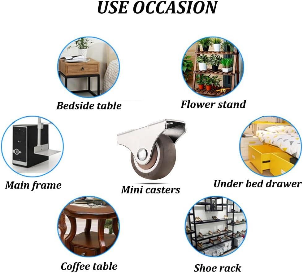 Mini Fixed Caster Wheels 1 inch Silent Ball Bearing Small Casters Wheels, Metal Top TPE Rubber Low Profile Caster Wheels for Furniture Rolling Cabinet Trundle Bed Drawer with Screws 4 Pack