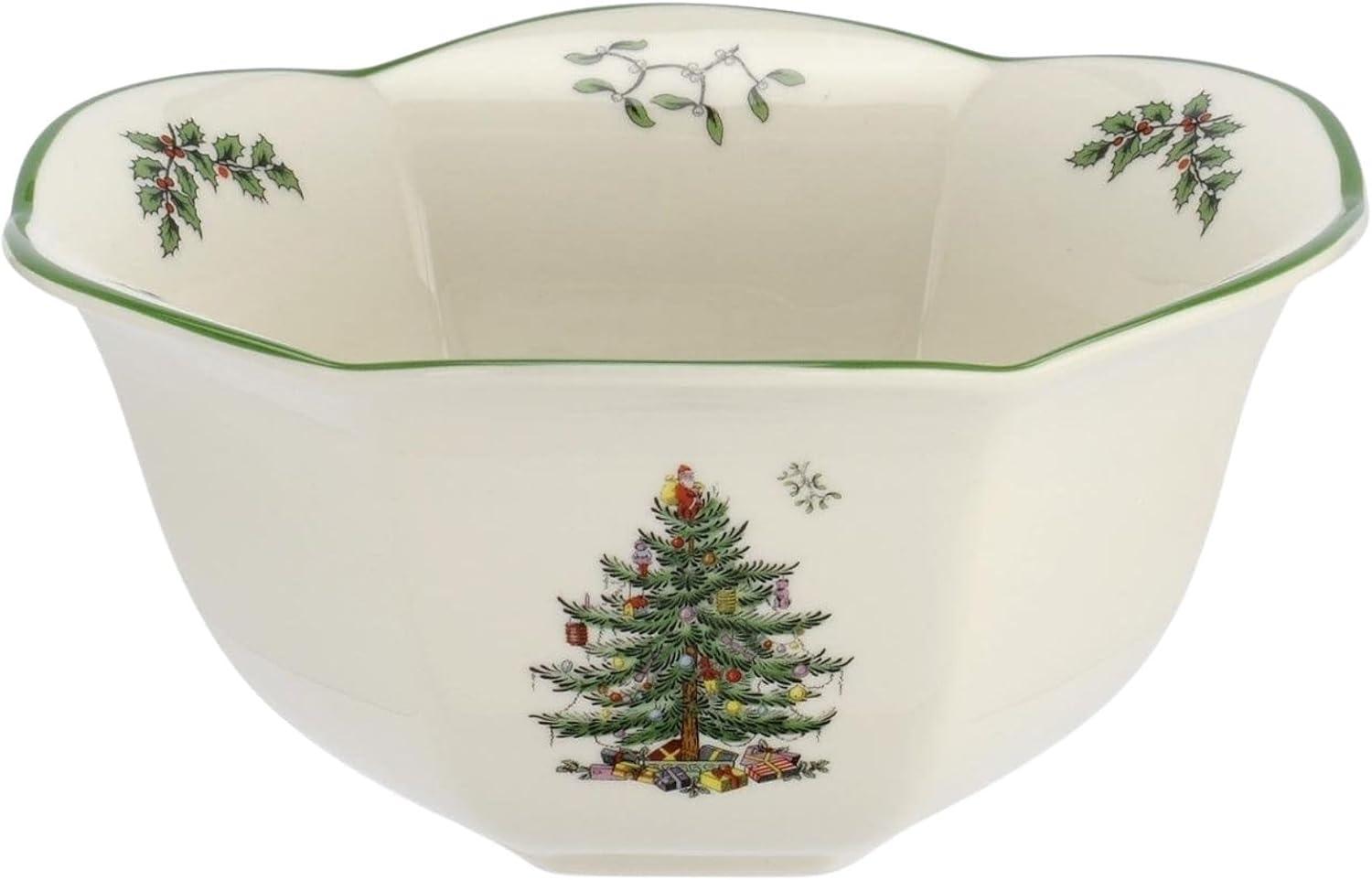 Spode Christmas Tree Hexagonal Ceramic Nut Bowl, 7.5 Inch