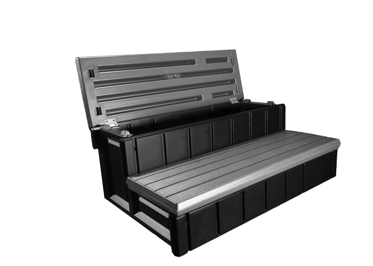 Confer Plastics Leisure Accents Durable Multi-Functional Outdoor Spa and Hot Tub Storage Step with Removable Compartment, Deep Gray