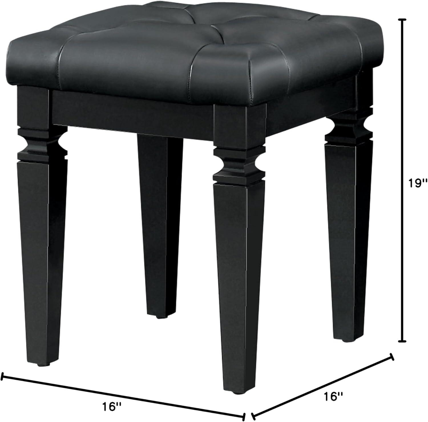 Allura Black Crystal Button Tufted Vanity Stool