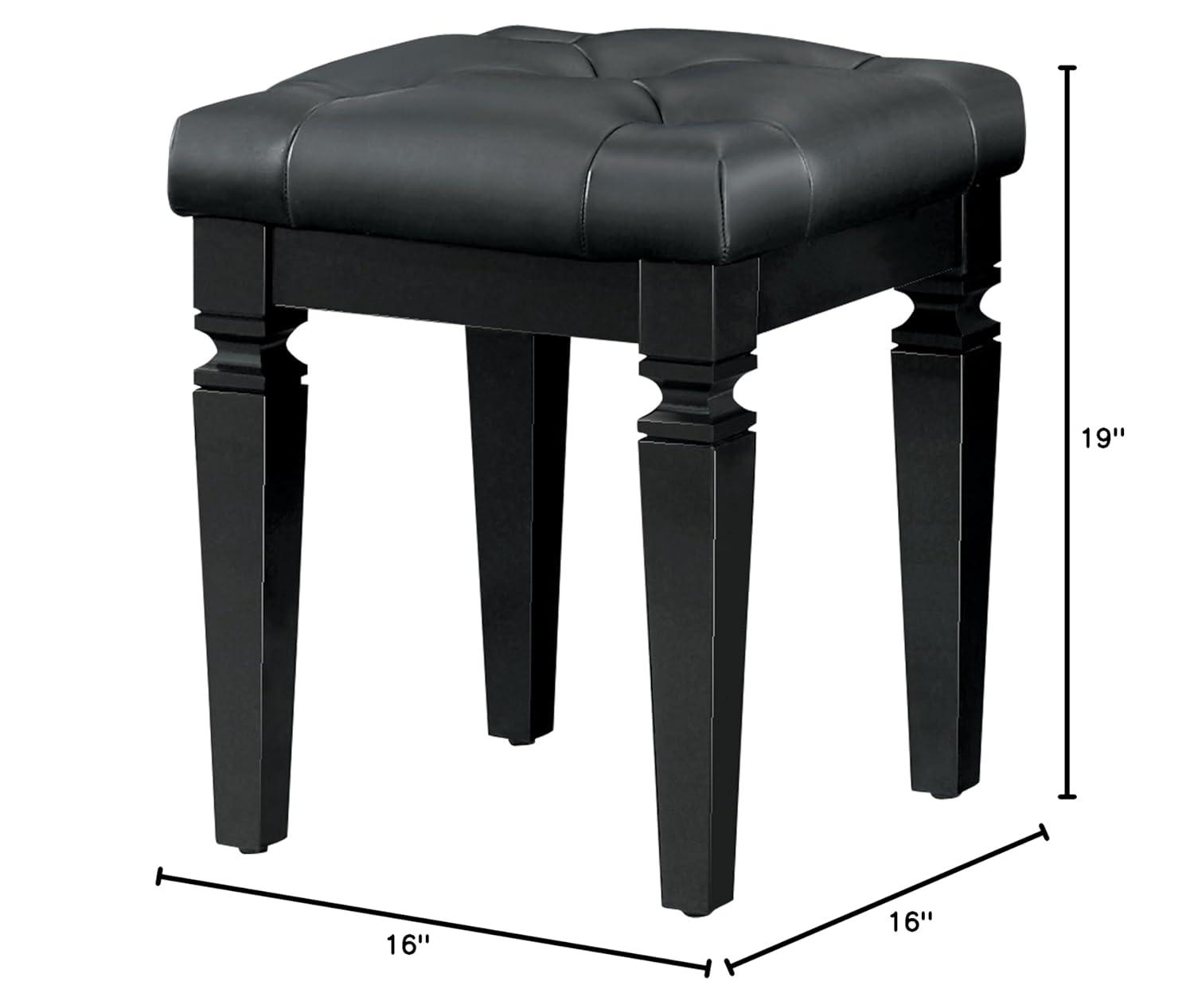 Allura Black Crystal Button Tufted Vanity Stool