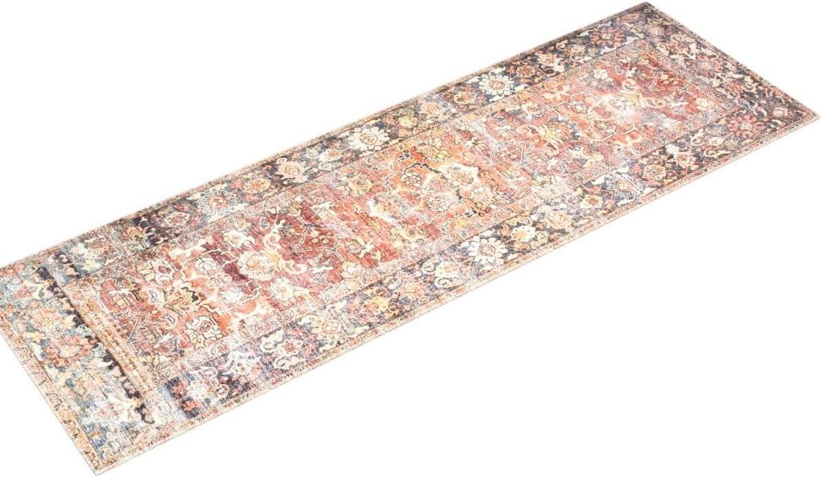 Layla Red and Marine Polyester Runner Rug