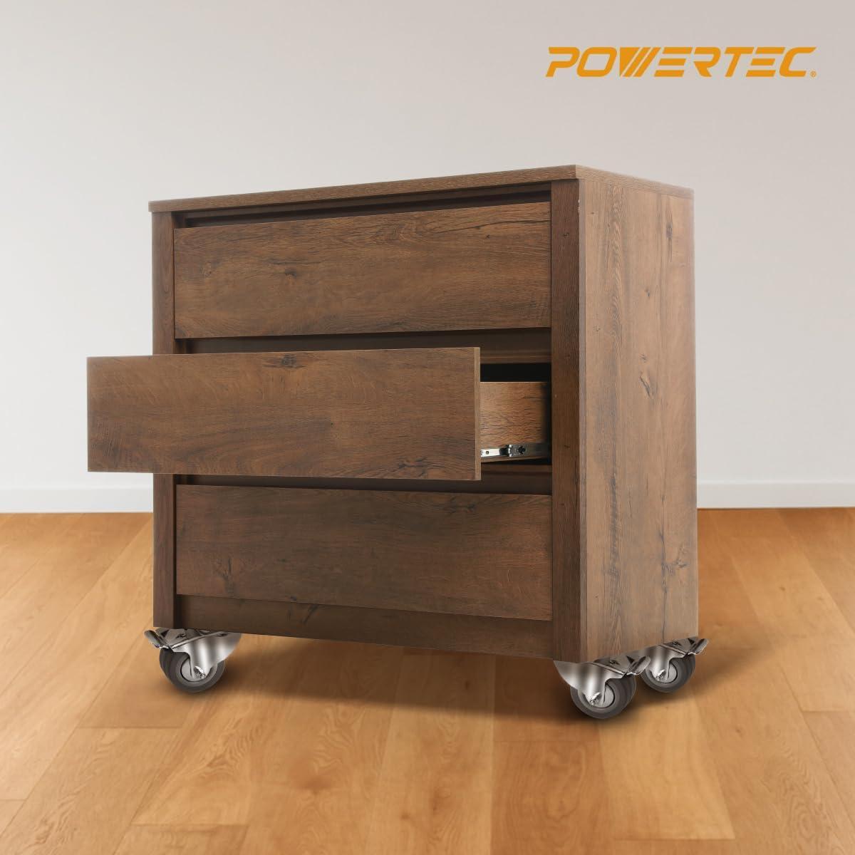 POWERTEC 4PK 3 Inch Heavy Duty Dual Locking Swivel Plate Caster Wheels with 640 lbs Total Loads, Industrial Castor Wheels for Workbench, Dolly, Cart & Furniture (17023-P4)