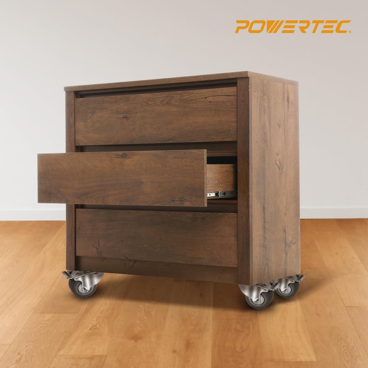 POWERTEC 4PK 3 Inch Heavy Duty Dual Locking Swivel Plate Caster Wheels with 640 lbs Total Loads, Industrial Castor Wheels for Workbench, Dolly, Cart & Furniture (17023-P4)