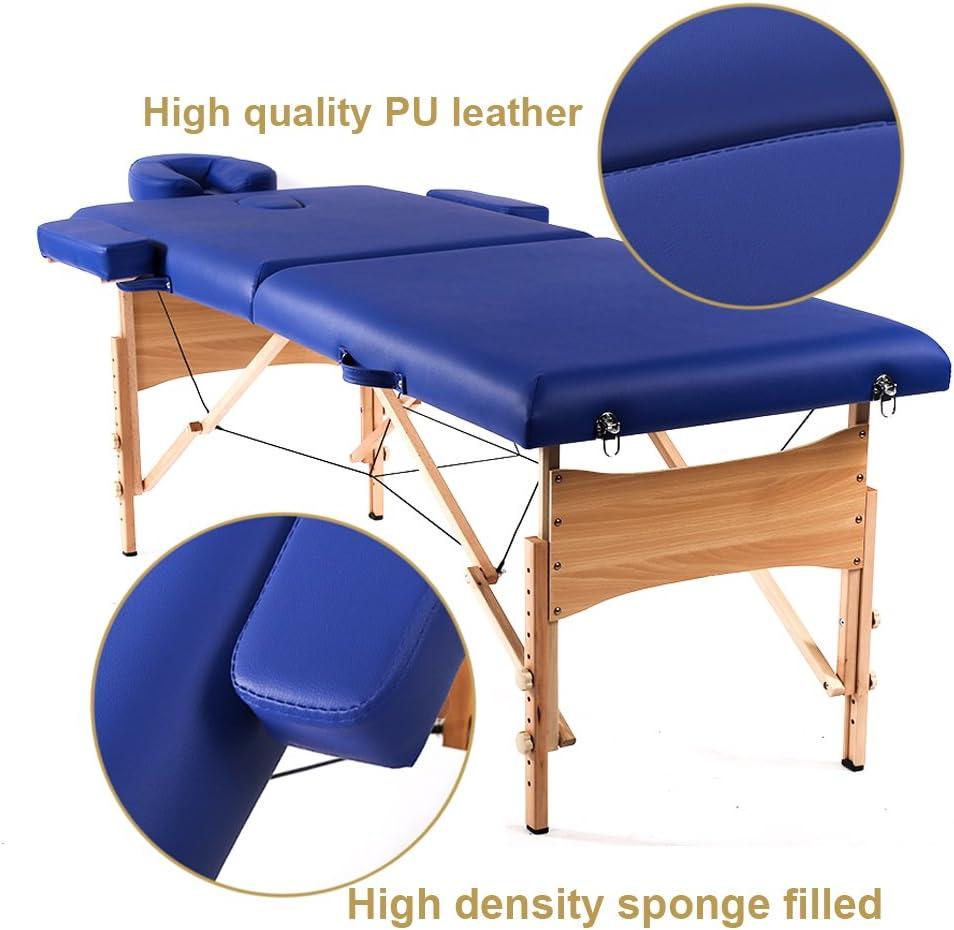 FDW Portable 84 Inches Long 28 Inchs Wide Hight Adjustable Table 2 Folding Massage Spa Facial Cradle Salon Bed W/Carry Case,Blue