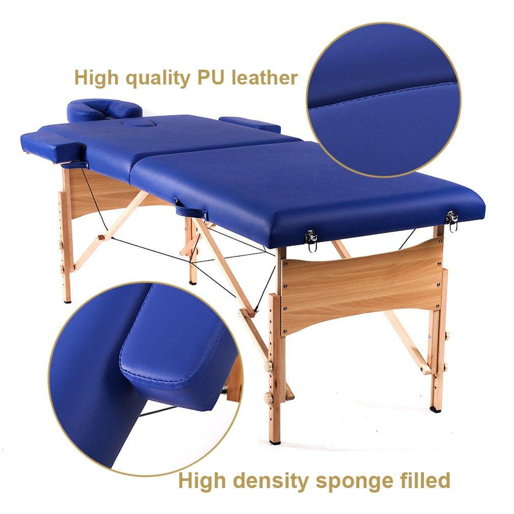 FDW Portable 84 Inches Long 28 Inchs Wide Hight Adjustable Table 2 Folding Massage Spa Facial Cradle Salon Bed W/Carry Case,Blue
