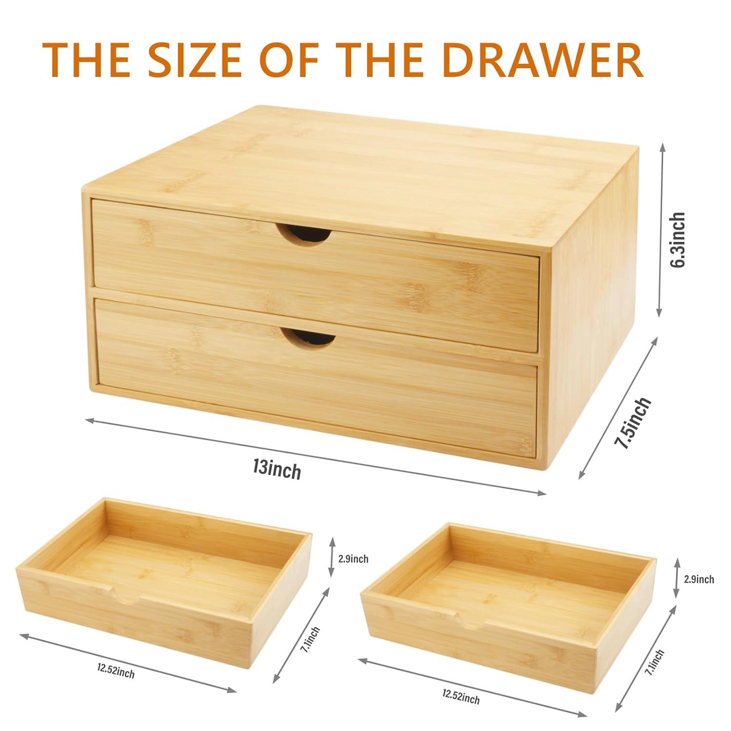 Bamboo Desk Organizer With Drawers Countertop Drawers 2 Drawers Counter Storage Box Corner Desk Organizer for Home Office No Assembly Required