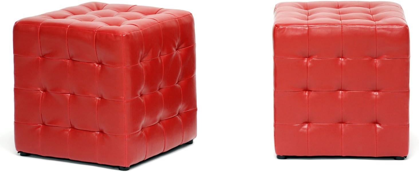 Set of 2 Siskal Modern Cube Ottoman Red - Baxton Studio: Faux Leather, No Assembly, Wood Frame