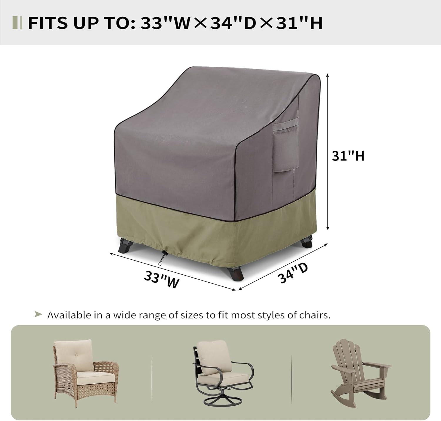 Heavy-Duty Waterproof Gray and Beige Patio Chair Covers (2-Pack)