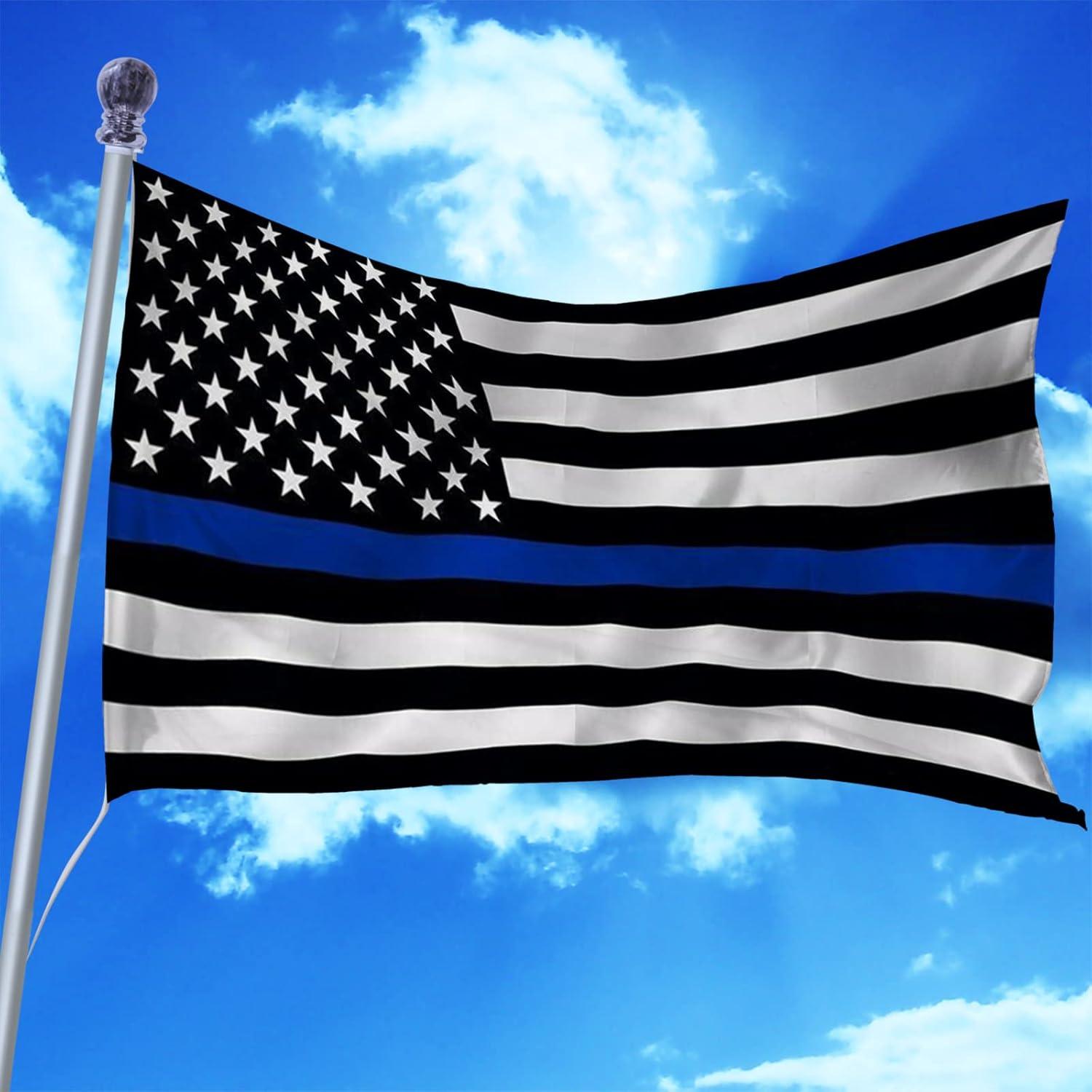 Thin Blue Line Flag United States Policeman Banner Polyester 3x5 Foot Flags Vivid Color and UV Fade Resistant Flag Outdoor Banner