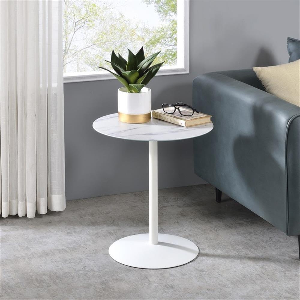 Circa 17.5" Round End Table with White Marble Textured Glass Top