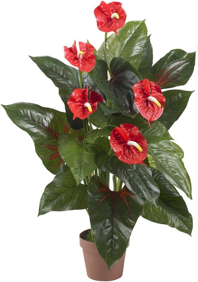 Lush Summer Anthurium Silk 35" Floor Plant in Faux Pot