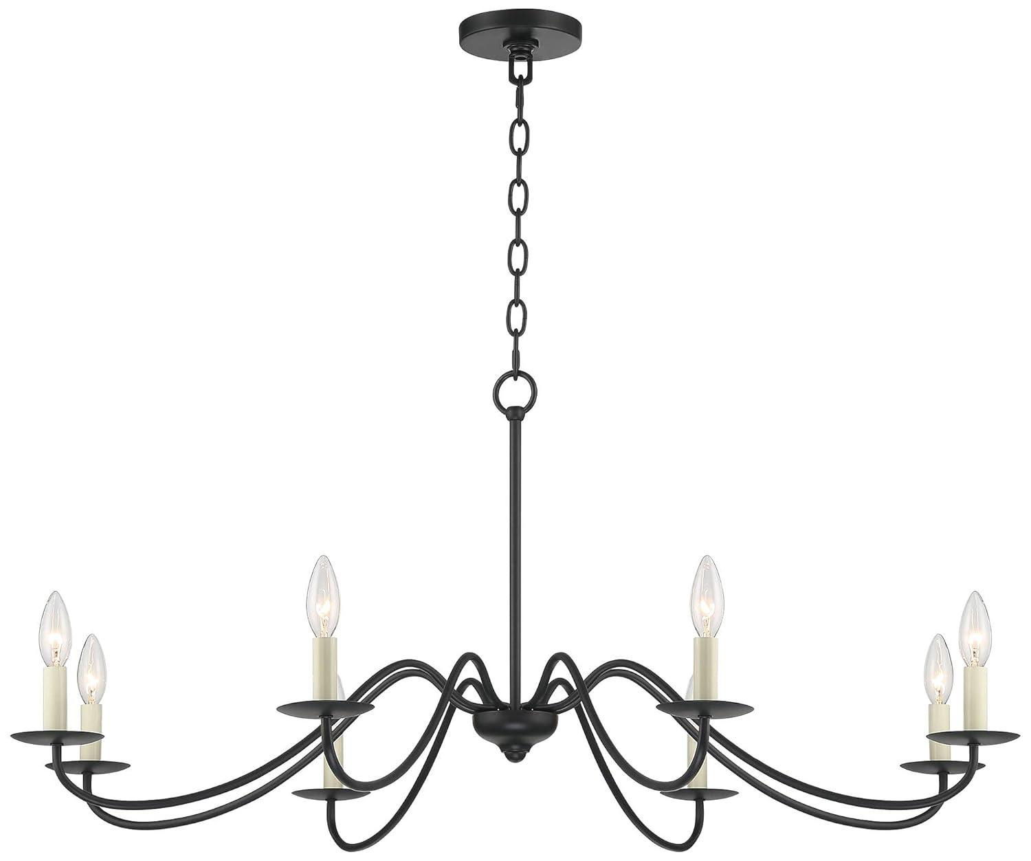 Franklin Iron Works Black Chandelier 42" Wide Farmhouse Rustic Bent Arms 8-Light Fixture for Dining Room Living House Foyer Kitchen Island Entryway