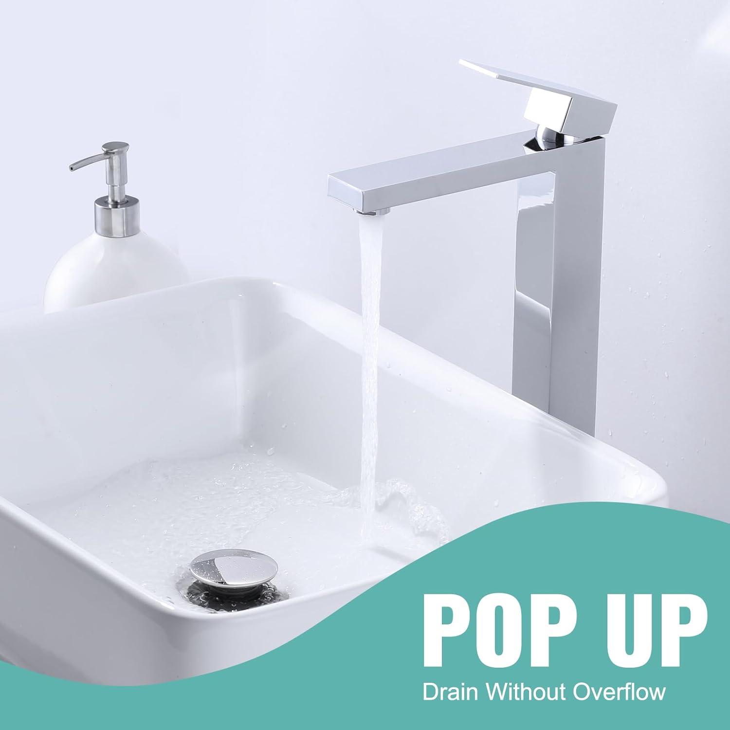 Bathroom Sink Drain Without Overflow, ARCORA Chrome Pop Up Drain for Vessel Sink Clicker Drain Stopper