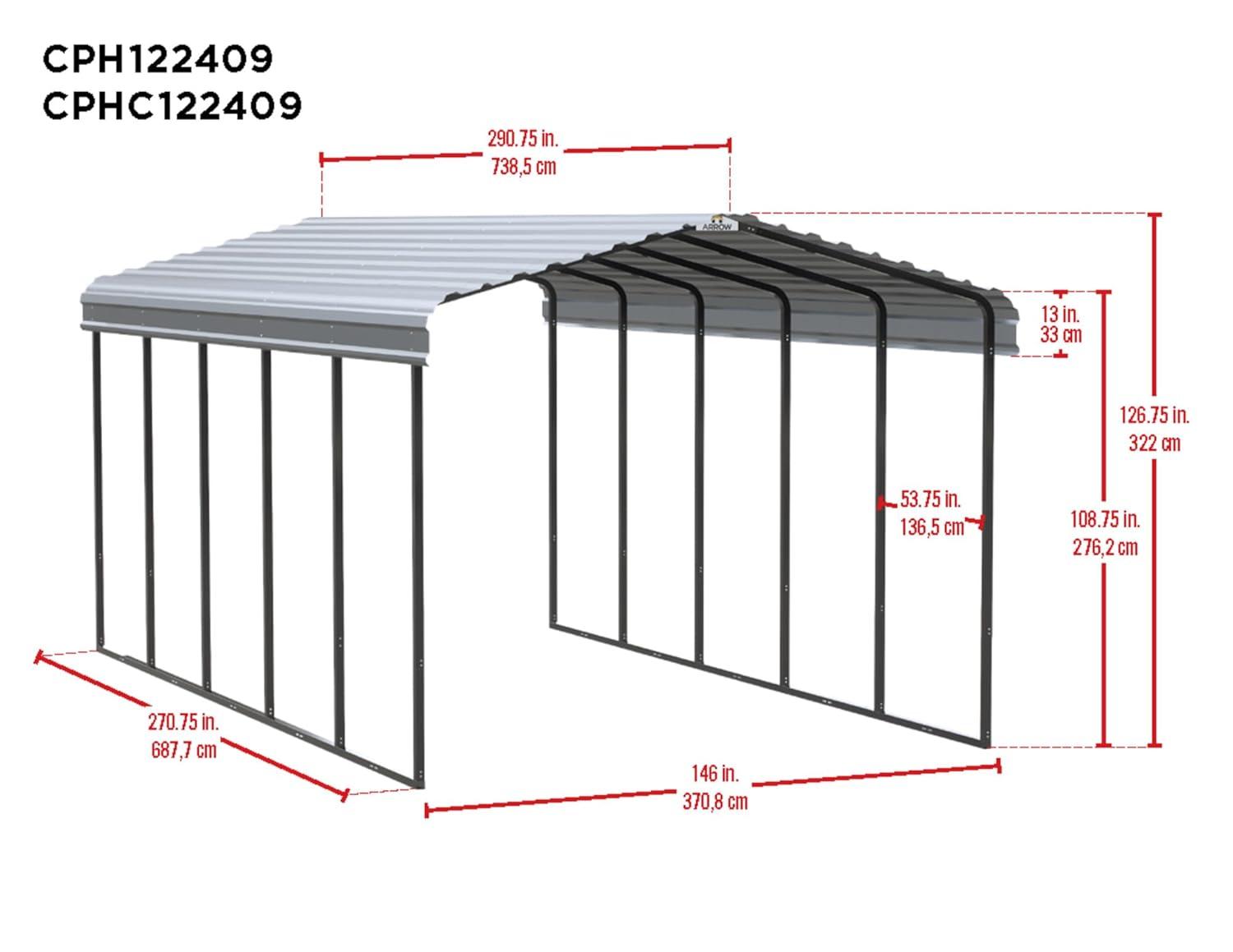 Arrow Arrow Carport, 12 ft. x 24 ft. x 9 ft.