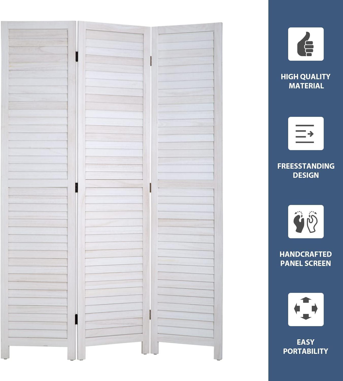 FDW 3-Panel Room Divider White Foldable Wooden Screen for Home Office Bedroom Restaurant 67.7" x 16.9"(Each Panel)