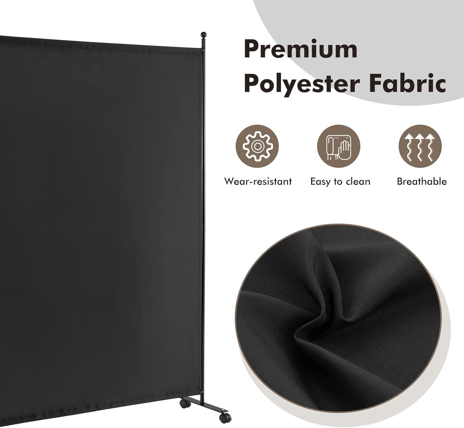 Costway 6-Panel Folding Room Divider 6FT Rolling Privacy Screen with Lockable Wheels Black