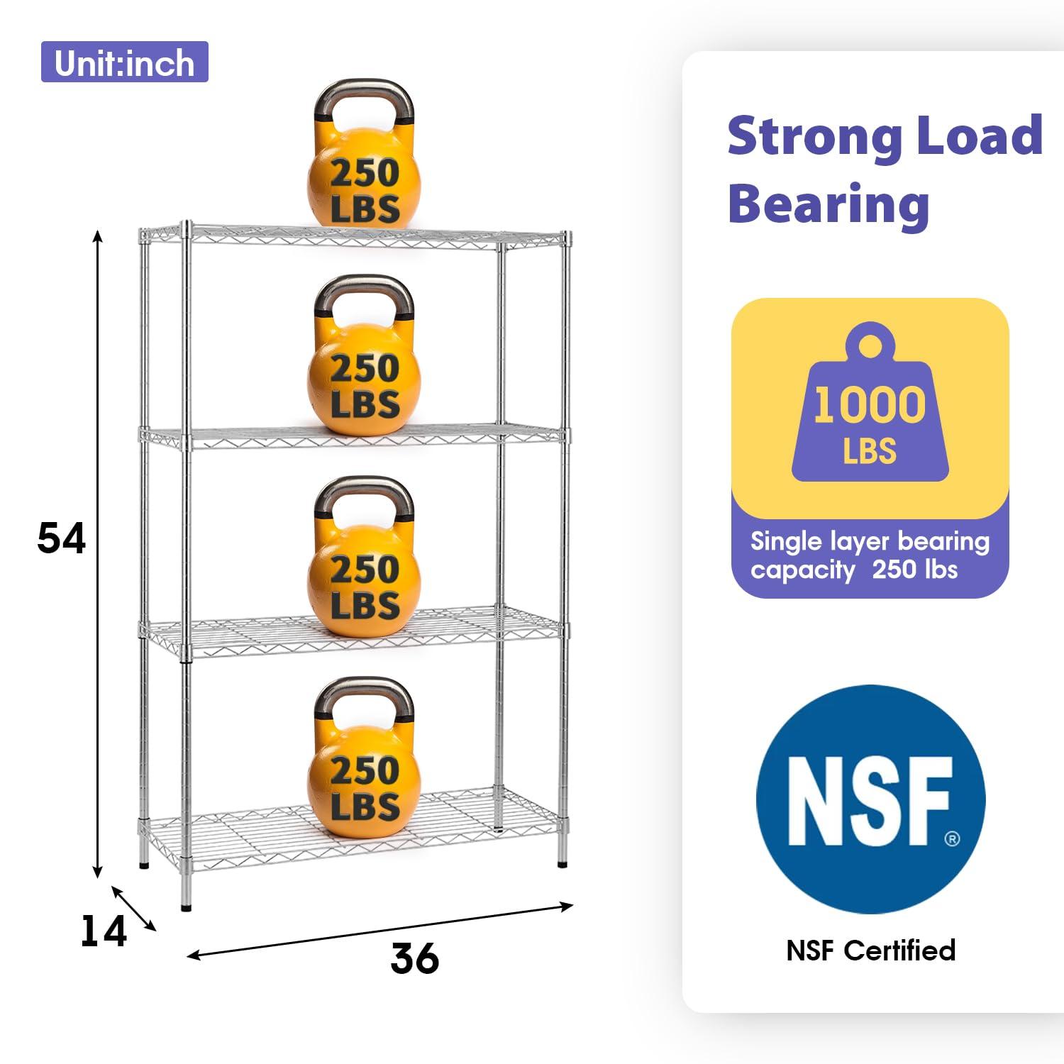 FDW Wire Shelving Unit Heavy Duty Storage Rack Metal Shelf Garage Organizer Wire Rack  (Chrome, 36" L x 14" W x 54" H)