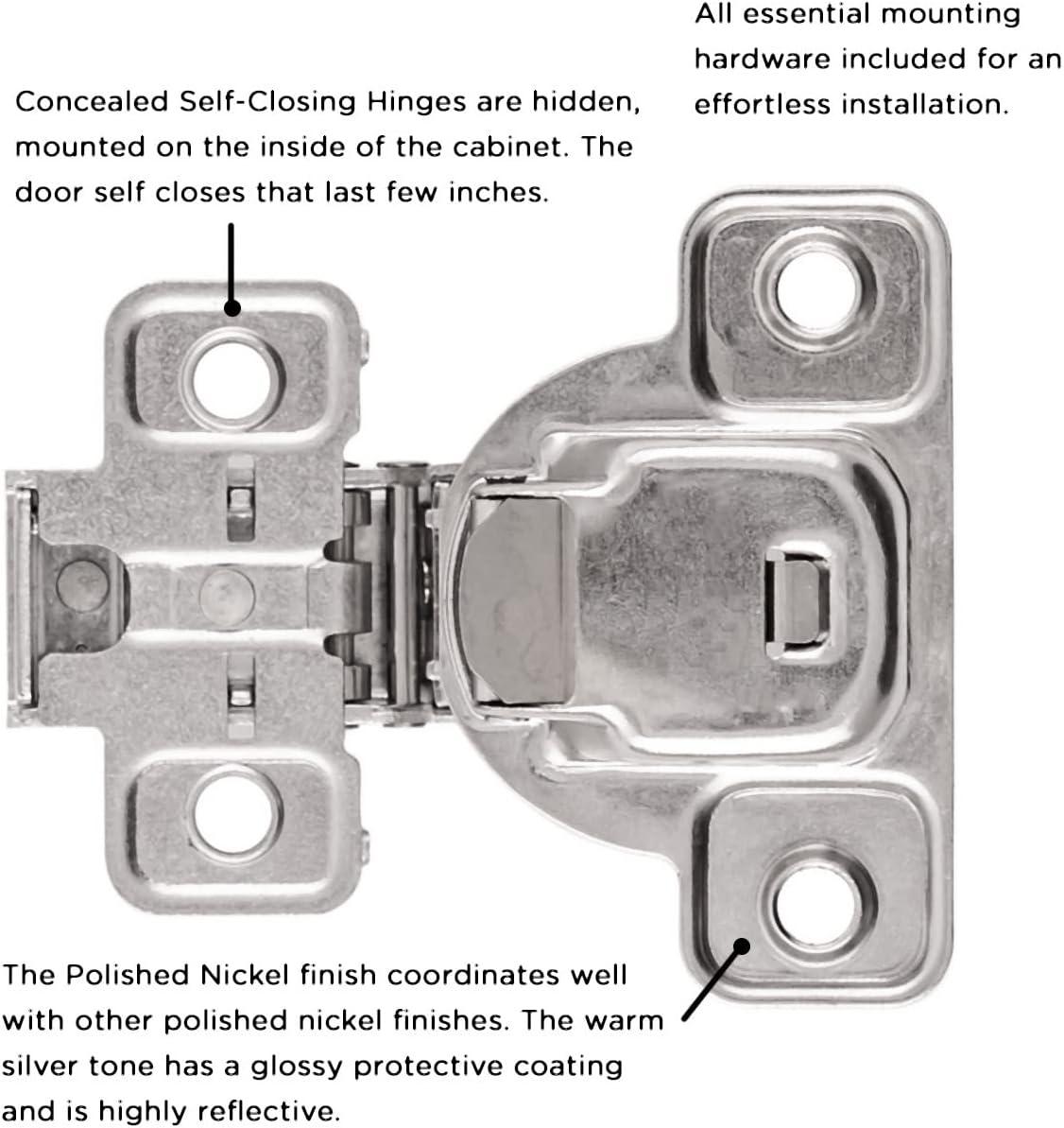 Polished Nickel 3/4 Inch Overlay Concealed Cabinet Door Hinge