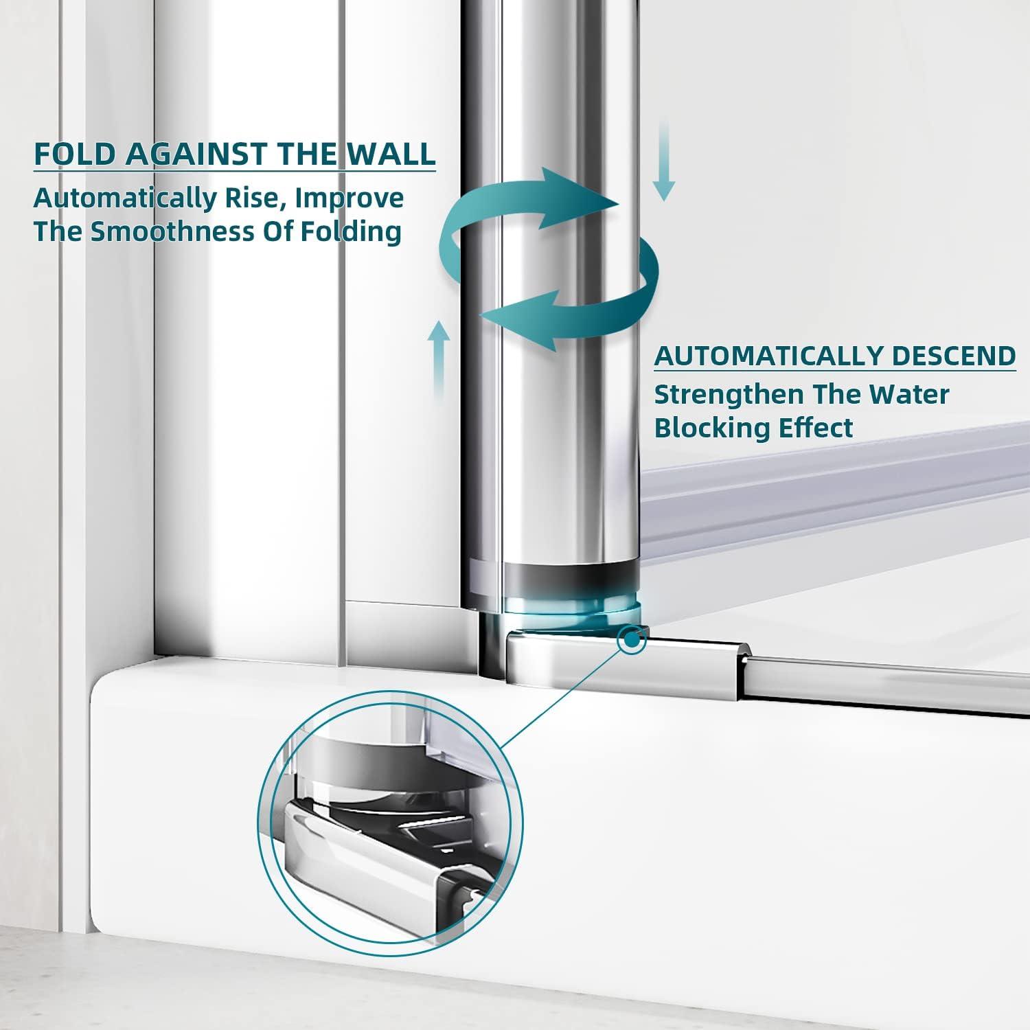 Sunny Shower Bifold Pivot Swing Frameless Shower Door in Black 34 in.W x 72 in.H