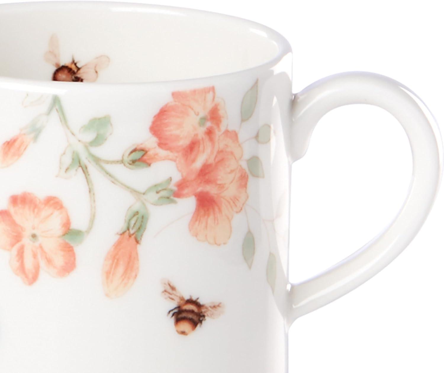 White Ceramic Butterfly and Floral Stacking Mug Set