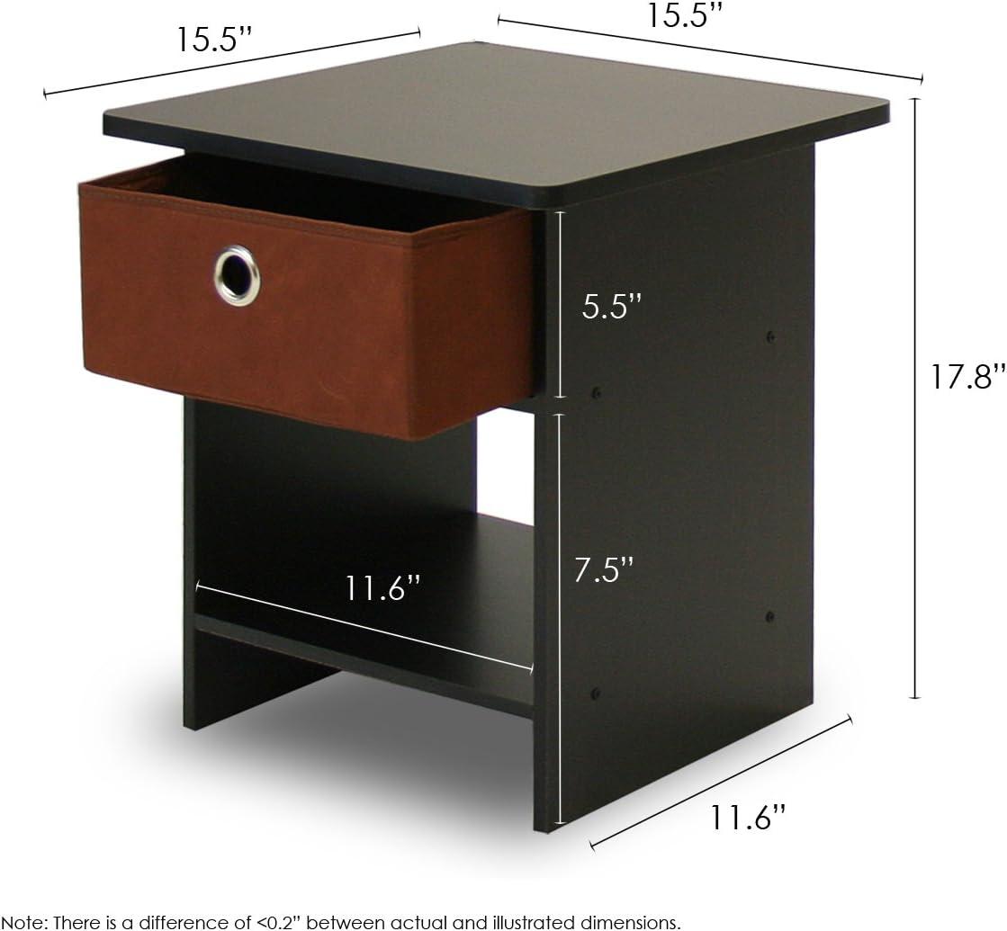 Furinno 10004 End Table / Nightstand Storage Shelf with Bin Drawer, Dark Espresso/Brown